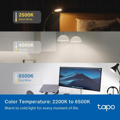 Tapo - Bombillas inteligentes de 1100 lúmenes (equivalente a 75 W), certificado Matter, foco WiFi de 16 M colores, regulable, funciona con Siri, Alexa y Google Home, A19 E26 (4 Pack)