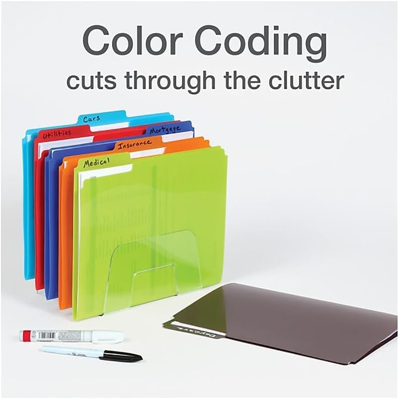 Oxford 52004 carpetas de plástico para archivos, paquete de 24 fichas de corte 1/3, para papeles de tamaño carta, azul, rojo, naranja, azul claro, verde, negro