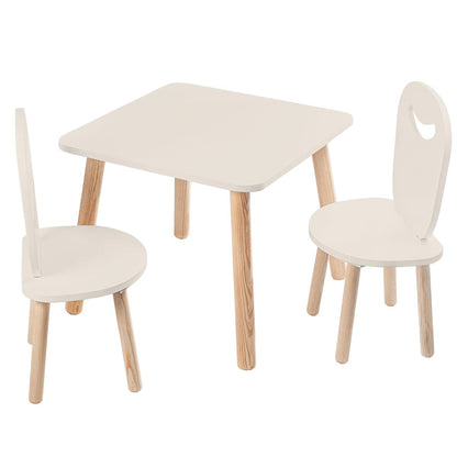 DUDUK 2 Sillas Infantiles con Mesa Cuadrada - Niños Y Niñas (Blanco ostión)