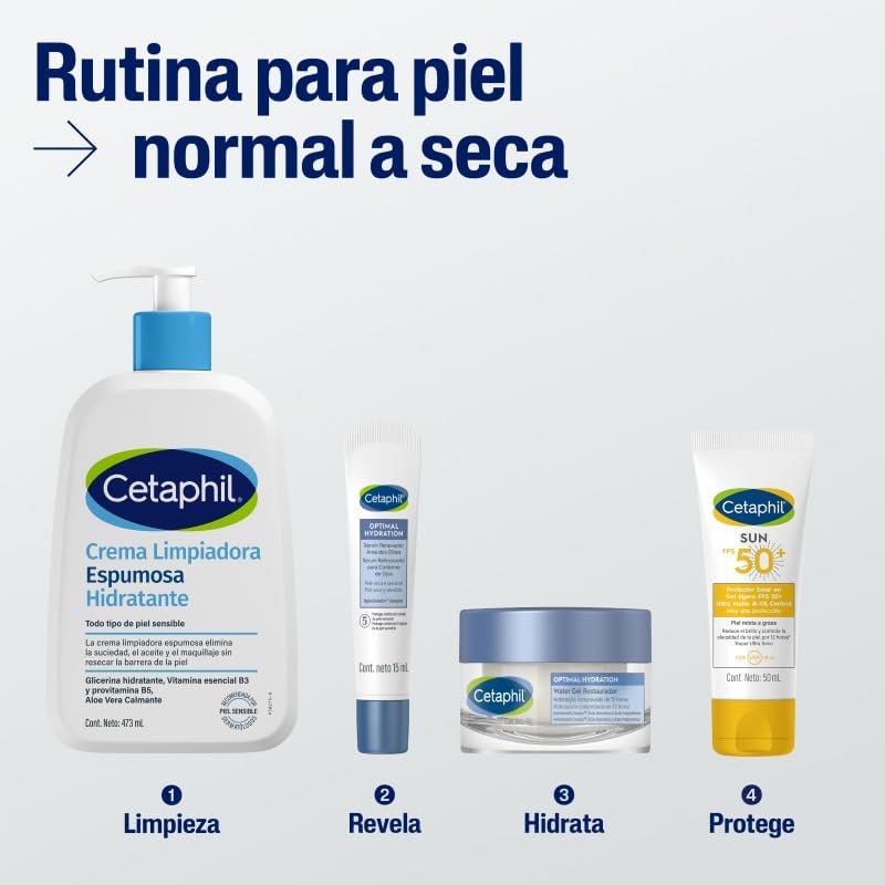 Cetaphil Crema Limpiadora Espumosa Hidratante Facial Rostro Sensible 473 ml | Con niacinamida B3, pantenol, glicerina, aloe vera y aminoácidos; limpia sin resecar, mantiene barrera, pH y microbioma sano.