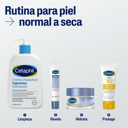 Cetaphil Crema Limpiadora Espumosa Hidratante Facial Rostro Sensible 473 ml | Con niacinamida B3, pantenol, glicerina, aloe vera y aminoácidos; limpia sin resecar, mantiene barrera, pH y microbioma sano.