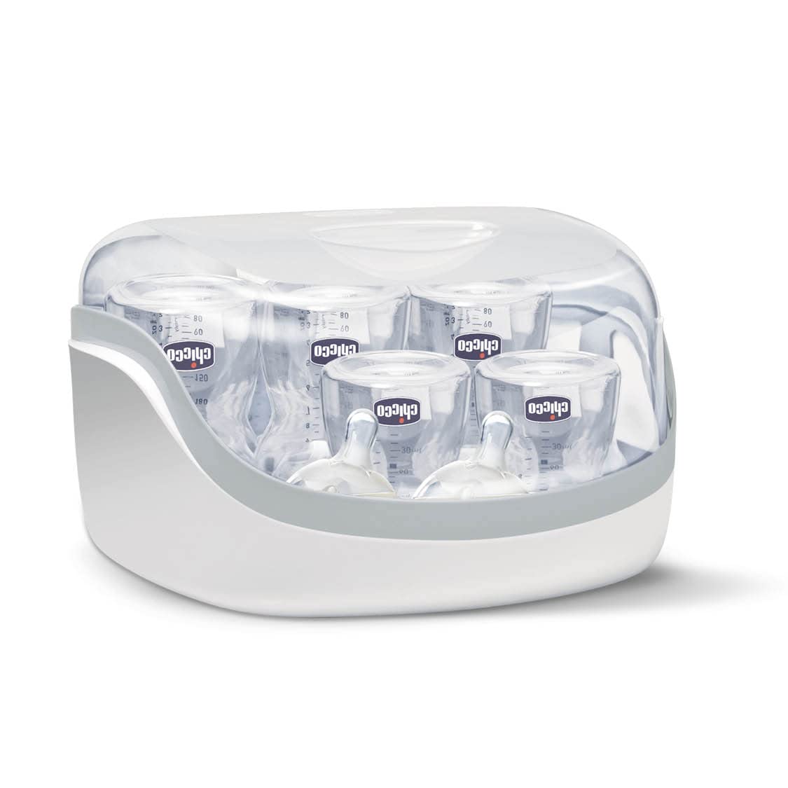 Chicco - Esterilizador para microondas de vapor, rápido y fácil de usar, hasta 6 Biberones, chupones, tetinas y otros accesorios, color Gris