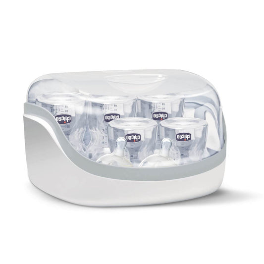 Chicco - Esterilizador para microondas de vapor, rápido y fácil de usar, hasta 6 Biberones, chupones, tetinas y otros accesorios, color Gris