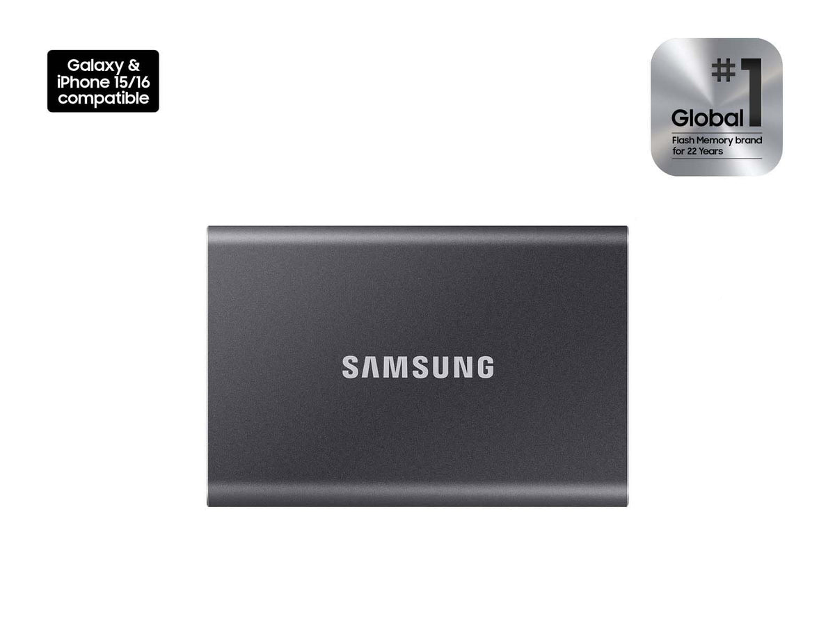 Samsung - SSD portátil T7 de 1 TB – hasta 1050 MB/s – Unidad Externa de Estado sólido USB 3.2, Gris (MU-PC1T0T/AM)