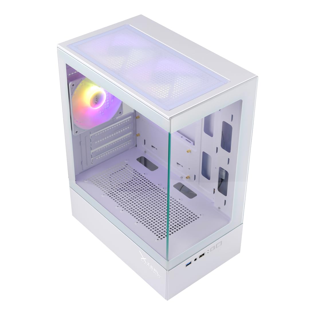 Gabinete Xzeal X-Zynergy M-ATX/ITX 1xUSB1.0 + 1x USB3.0 + 3.5 mm + 3 Fans RGB Blanco