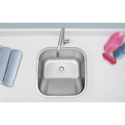 Tramontina Lavadero de Acero Inoxidable Empotrar Satinado | 40 x 40 x 22 cm, 25 L, AISI 304, sin soldadura, válvula incluida