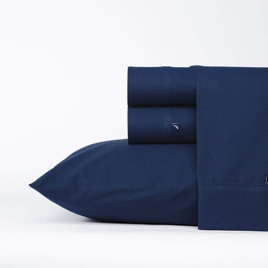Nautica, Set de Sábanas Queen 100% Algodón, Color Azul, Captain´s Blue