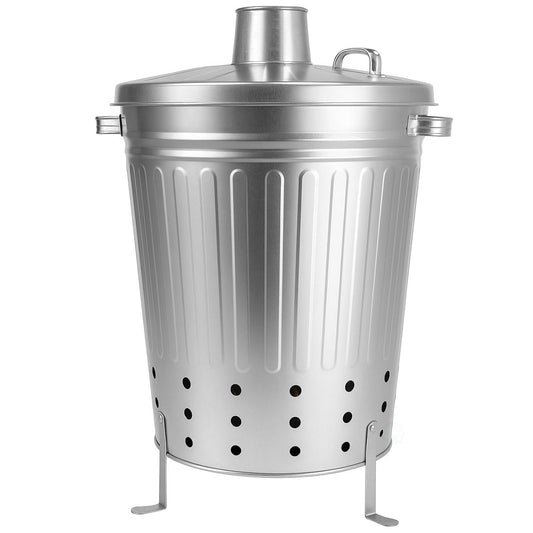 Incinerador de Acero galvanizado Plateado jardinizado para Exteriores con Tapa y Orificios de ventilación y Patas elevadas para Patio, Patio Trasero, Hojas de Papel y desechos domésticos