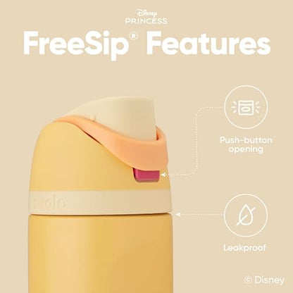 Owala Disney Princess FreeSip - Botella de agua aislada de acero inoxidable con popote para deportes y viajes, botella de agua deportiva sin BPA, 24 onzas, Belle