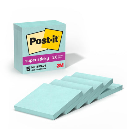 Post-it Notas Superadhesivas, 5 Blocs 3x3 pulg, Rosa Claro - Verde (Mint)