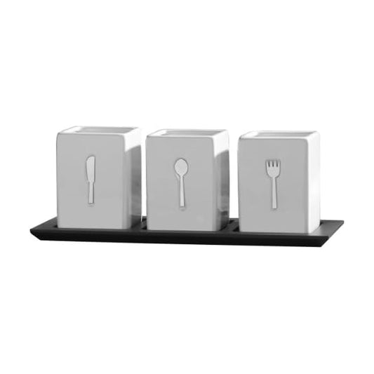 Towle Living 3-Piece Ceramic Caddy with Wood Tray