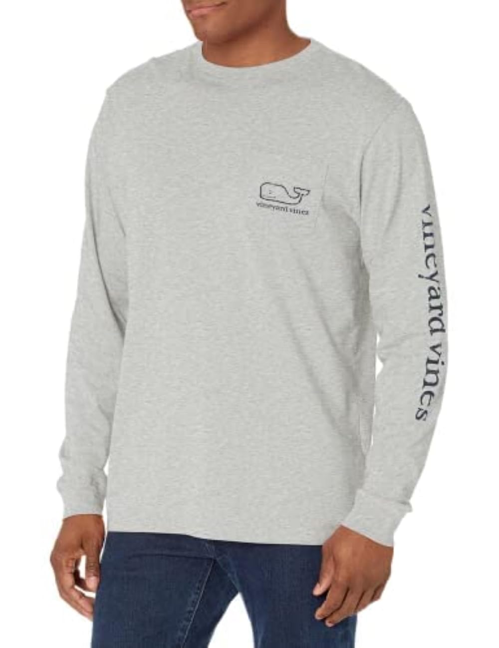 Vineyard Vines Playera clásico de Manga Larga con Bolsillo de Ballena Camiseta para Hombre - Brezo gris - M