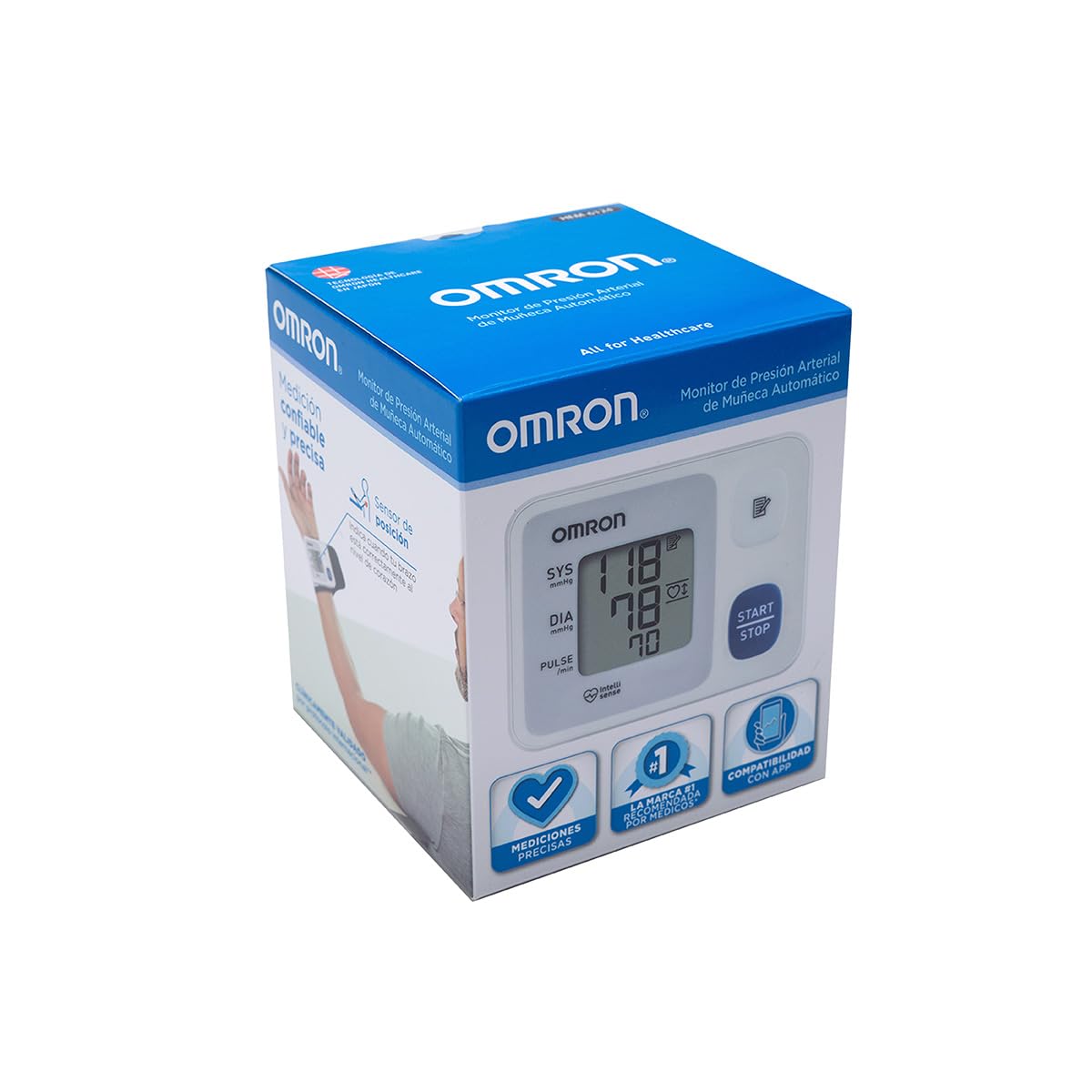OMRON HEM-6124 – Baumanómetro Digital de Muñeca Portátil con Sensor de Posición, Inflado Personalizado y Detección de Latidos Irregulares