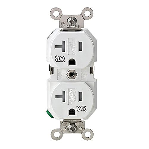 Leviton 003-TWR20-00W Receptáculo Dúplex Grado Industrial Tamper Resistant a Prueba de Intemperie 20A 125V 2P3H, Alambrado Lateral y Posterior, Blanco, pack of/paquete de 1