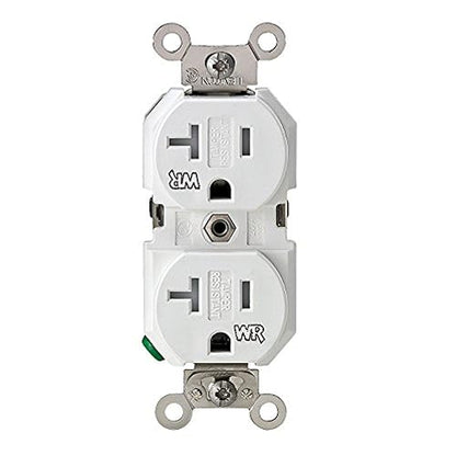 Leviton 003-TWR20-00W Receptáculo Dúplex Grado Industrial Tamper Resistant a Prueba de Intemperie 20A 125V 2P3H, Alambrado Lateral y Posterior, Blanco, pack of/paquete de 1
