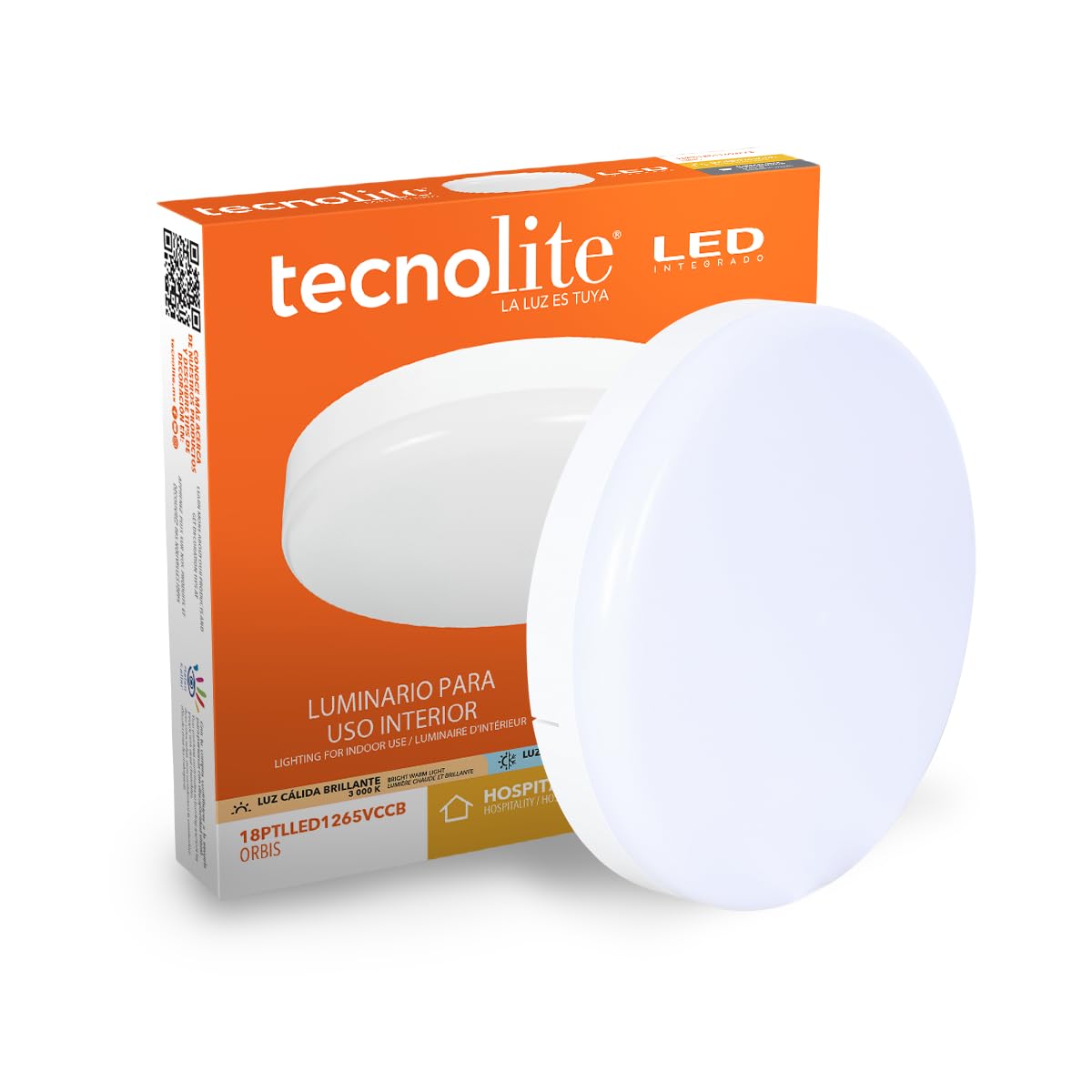 Tecnolite - Lámpara de Techo Plafón LED 18 W, Luz Blanca Ajustable, No atenuable