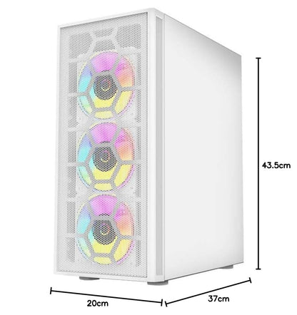 Balam Rush Gabinete Gamer Dragonfly Perform Aircool GM590AW ATX Media Torre 4 Fan RGB Cristal Templado USB 3.0 Blanco BR-935999