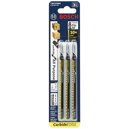 Bosch T367XHM3 5-7 TPI Carbide Edge T-Shank Jig Saw Blades for All-Purpose (3 Piece), 5-3/16"