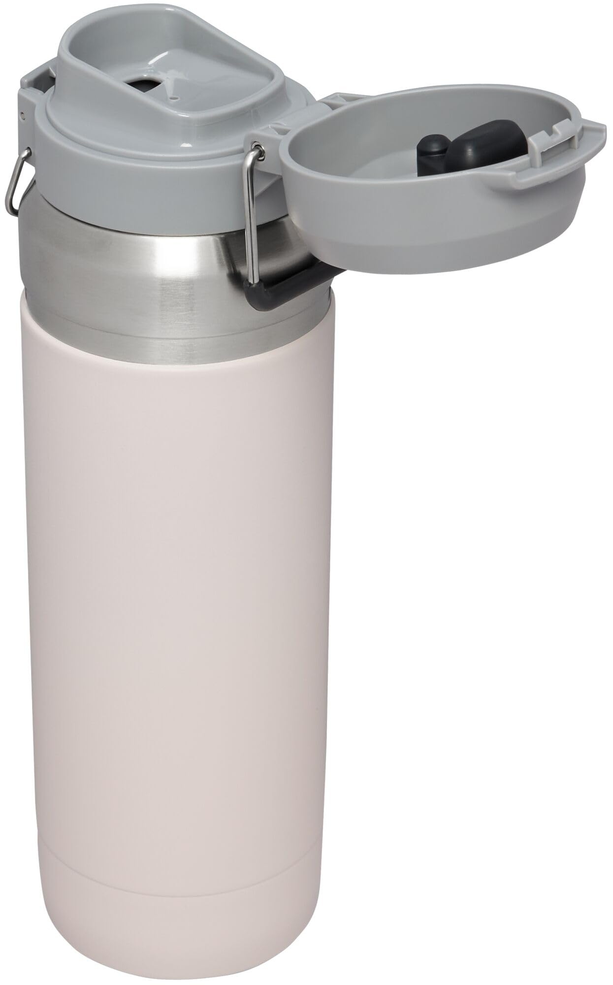 STANLEY Quick Flip GO - Botella de agua de 30 onzas, tapa de botón a presión, a prueba de fugas y plegable para viajes y deportes, acero inoxidable aislado, sin BPA, cuarzo rosa