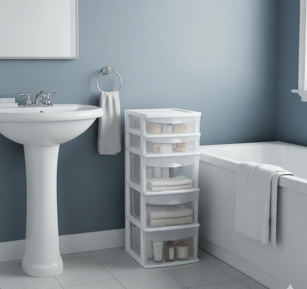 Italhome Cajonera FOX 5 de Plástico 5 Cajones Transparentes, Organizador Multiusos para Hogar y Oficina, Mueble Resistente Fácil Armado, Color Blanco