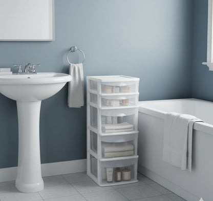 Italhome Cajonera FOX 5 de Plástico 5 Cajones Transparentes, Organizador Multiusos para Hogar y Oficina, Mueble Resistente Fácil Armado, Color Blanco