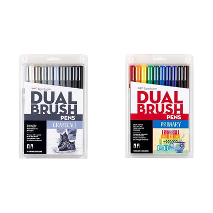 Tombow Dual Brush Pen Marcadores Artísticos de Doble Punta - Escala de grises - Paquete de 10 unidades - Marcadores Pincel de Acuarela + Rotuladores