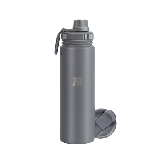 CUBITT, Termo Dos Tapas 710 ml, Botella de Agua 24 oz para Deportes, Con Tapa para Café y Tapa Deportiva de Boca Ancha, Termo de Acero Inoxidable, Guarda Frío 24 Horas y Calor 12 Horas, Gris