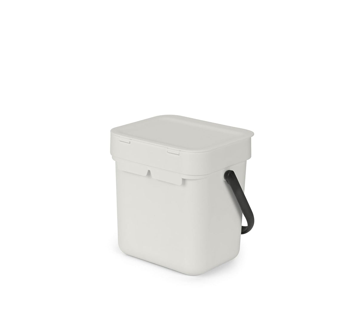 Brabantia Sort & Go - cubeta de basura para alimentos (0.8 gal/gris claro) pequeño para encimera de cocina con mango y tapa extraíble, fácil de limpiar