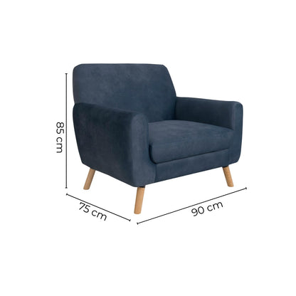 Tugow Sillón Individual con Tapizado Azul. Estructura de Madera Sólida - Madera de Pino y Tapiz