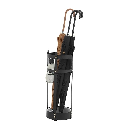 SONGMICS - Soporte para paraguas, Soporte redondo de acero para paraguas, 19.6 x 19.6 x 55.1 cm, con bandeja de goteo desmontable, para entrada, oficina, estable, requiere montaje, negro mate ULUC28BK