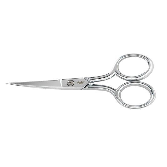 Gingher 4 Inch Curved Embroidery Scissors (01-005273) | Cortes precisos a través de costura y tela, tijeras de acero forjado afiladas, diseño ambidiestro, funda de piel