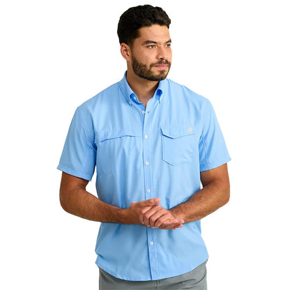 HUK Tide Point Camisa Manga Corta con Botones para Hombre - Azul Marolina - XXL