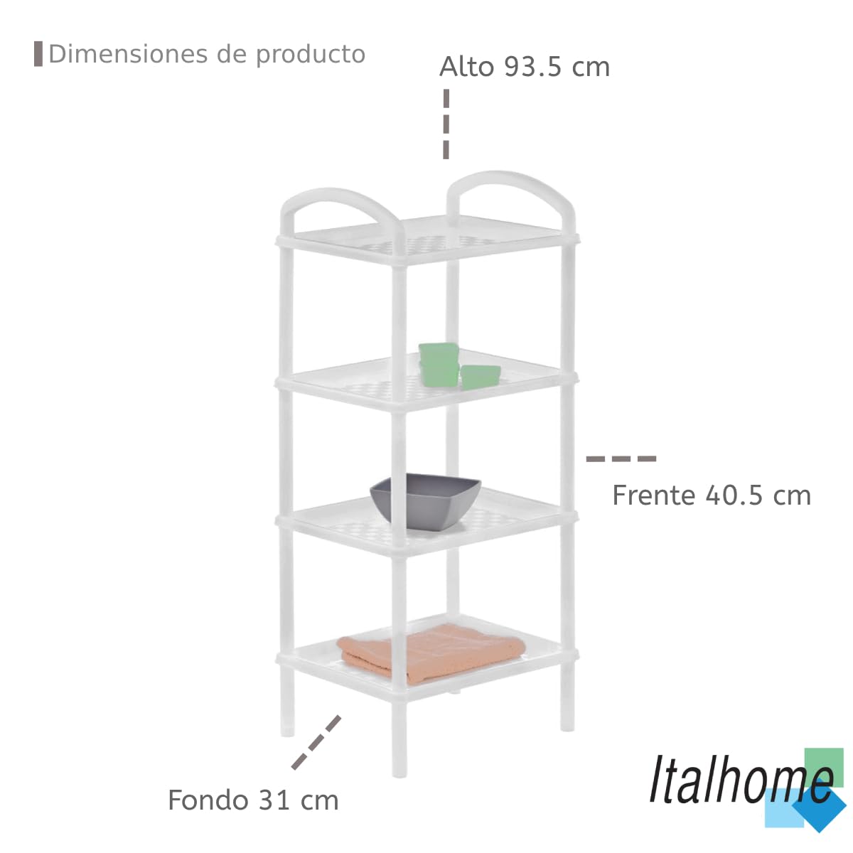 Italhome Estante De Plástico con 4 Repisas Lisas, Organizador Multiusos para Interior Ideal para Almacenamiento Scalp