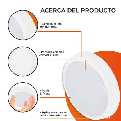 Tecnolite - Lámpara Plafón LED Techo 10 W, Luz de Día, Interiores, No atenuable, LED integrado