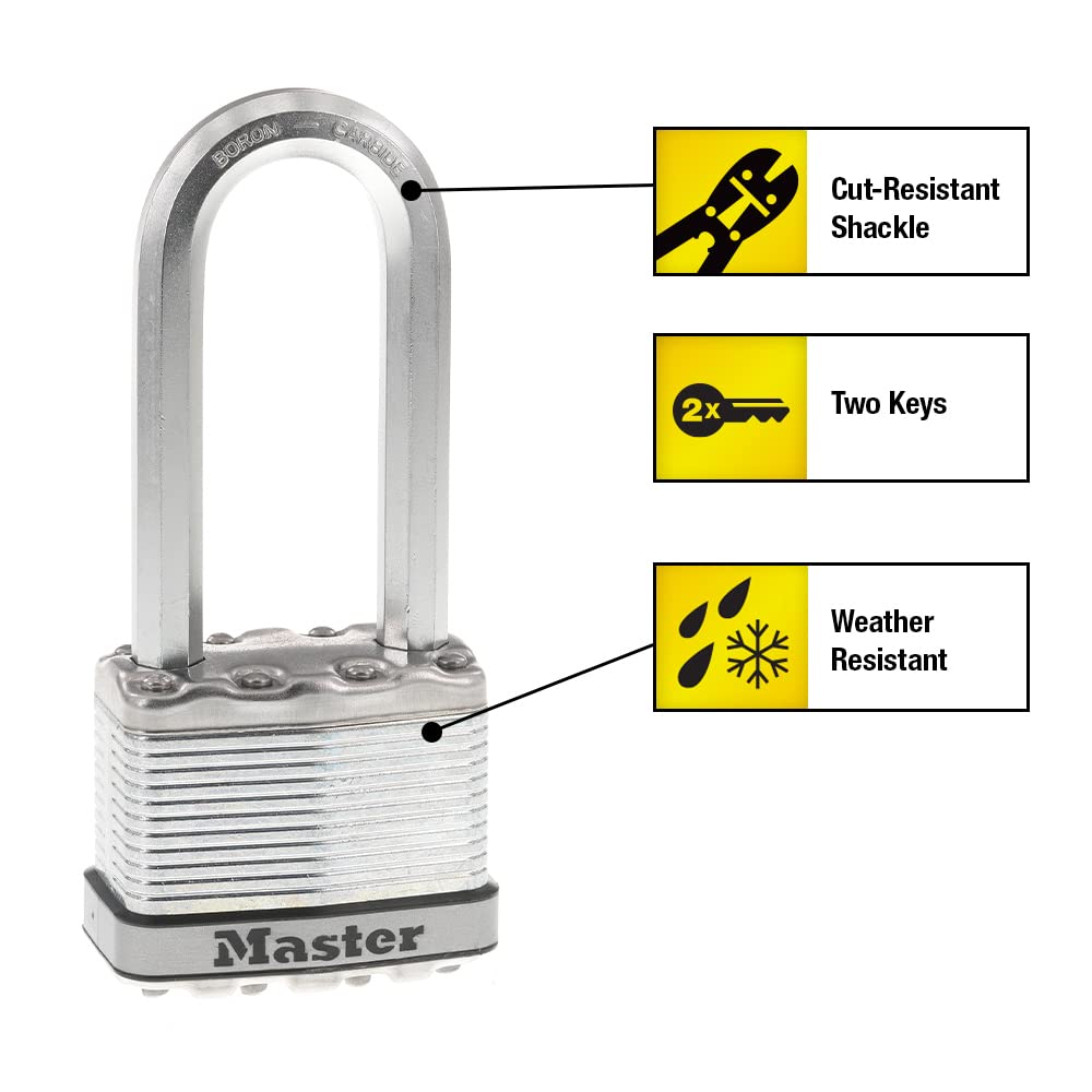 Master Lock M5XKADCCSEN Candado laminado de magnesio 2 Ancho de acero 0.95 cm de diámetro, Juego de grillete de 2.54 cm, Paquete de 1, 2-1/2-Inch Shackle, N/A