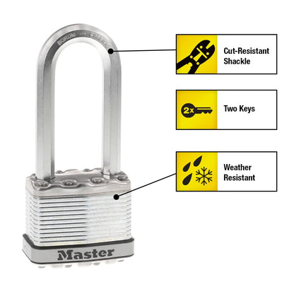 Master Lock M5XKADCCSEN Candado laminado de magnesio 2 Ancho de acero 0.95 cm de diámetro, Juego de grillete de 2.54 cm, Paquete de 1, 2-1/2-Inch Shackle, N/A