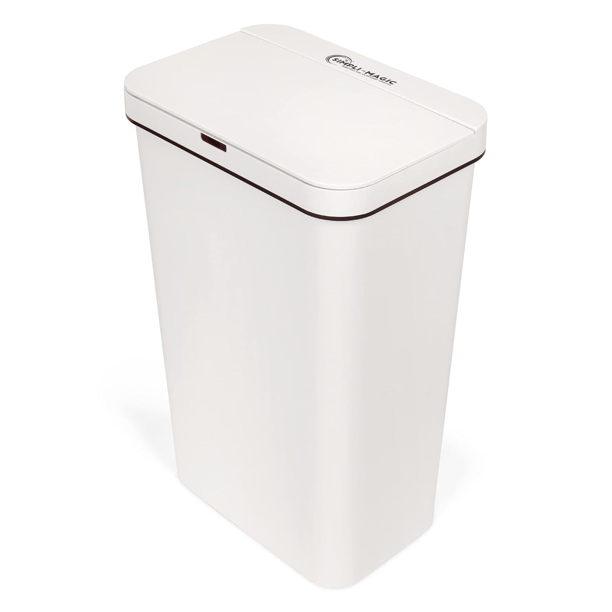 SIMPLI-MAGIC 79502 Bote de basura con sensor sin contacto de 13 galones, cubeta de basura rectangular, perfecto para el hogar, cocina, oficina, color blanco