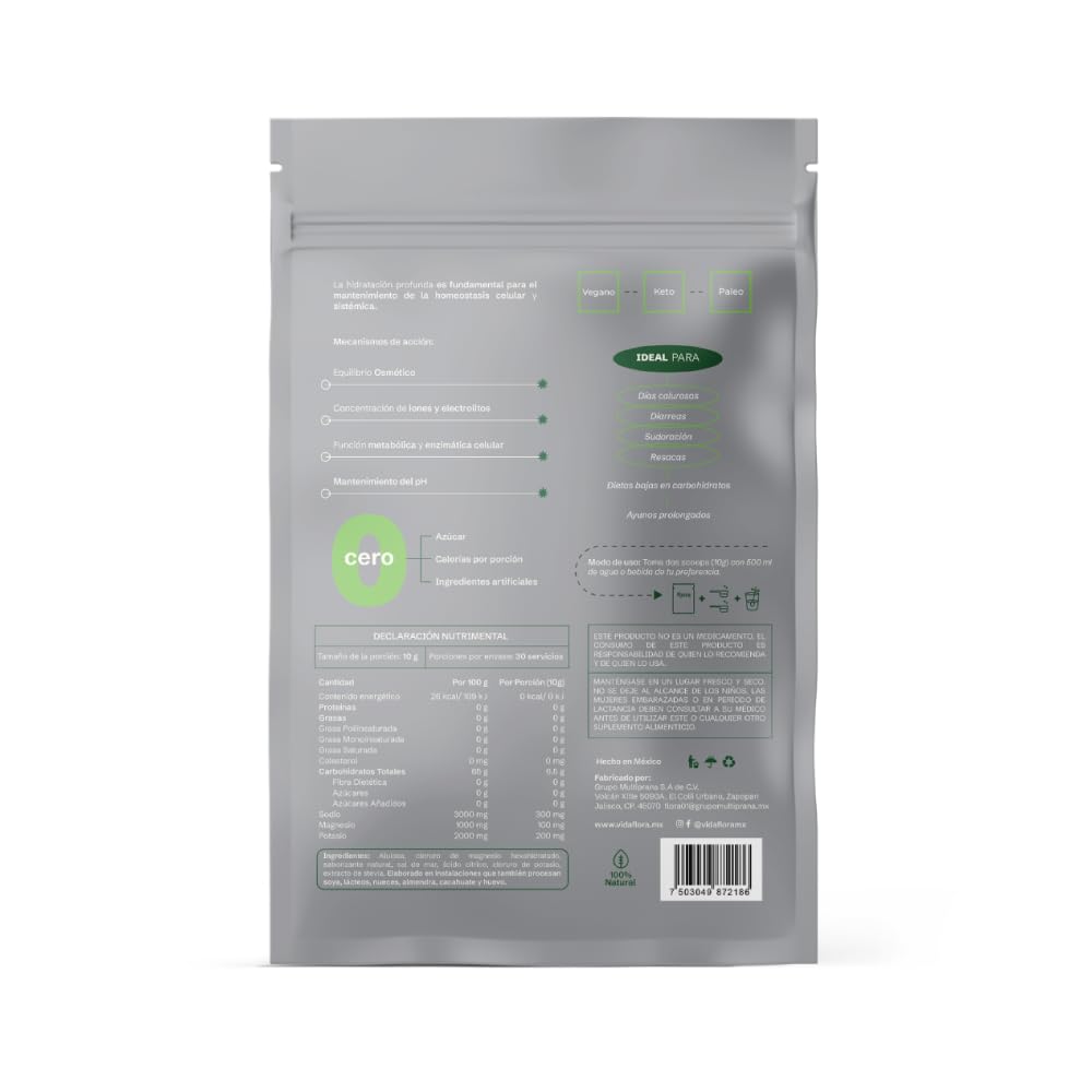 FLORA 01 | Mineral | Suplemento Alimenticio de Electrolitos Esenciales | Magnesio, Potasio y Minerales Naturales | Hidratación Diaria | Sabor Limón | 30 servicios.