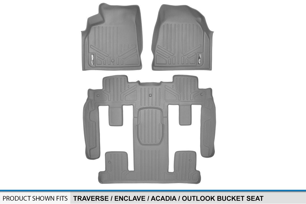 SMARTLINER Juego de alfombrillas grises de 2 filas compatible con Chevy Traverse/08-17 Buick Enclave/Saturn Outlook 2007-2010/GMC Acadia/2007-2016 GMC Acadia/2017 GMC Acadia Lmtd (estilo de cuerpo antiguo) (asiento de banco de segunda fila)