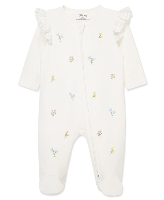 Little Me 100% Cotton Scratch Free Tag Footie Romper Sleeper Juego de pies y gorras Bebé-Niñas