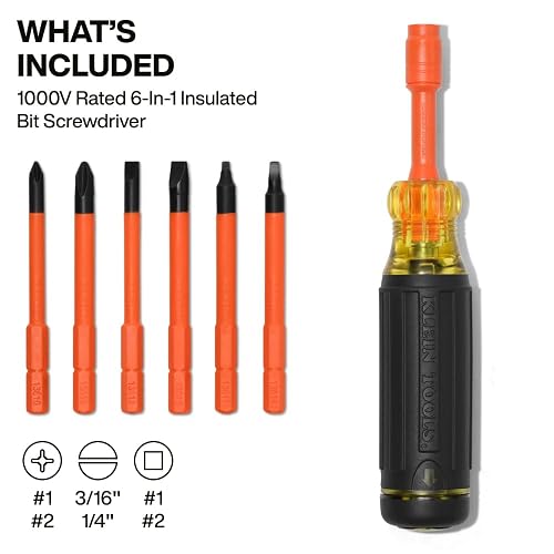 KLEIN TOOLS 32306INS | Desarmador Aislado 6 En 1 | 1000V | Bloqueo De Punta | Trabaja con más seguridad usando este desarmador aislado 6 en 1 de 1000V, con bloqueo y puntas en el mango.