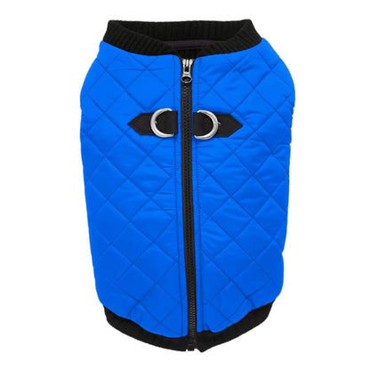 Gooby Chaleco Bomber para Perro Resistente al Agua - X-Small chest (~10.25") - Azul - Patchwork