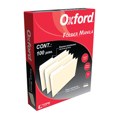 Oxford M750 1/2 Fólder Manila, Tamaño Carta, Ceja 1/2, Caja de 100, color Crema