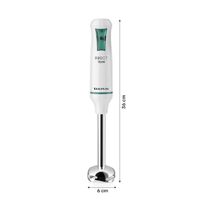 TAURUS ROBOT 750 INOX | Batidora de Inmersión 750 W | Caña de Acero Inoxidable Desmontable | Turbo Rotation System | Control de Pulso | Ideal para Papillas, Salsas y Batidos Familiares