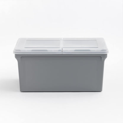 IRIS USA 42 L Caja de Archivos Plástica con Tapa de Bisagra para Archivos Carta/Legal, 4 Paquete, Bin Organizador Libre de BPA, Apilable y Anidable, Gris/Translúcido