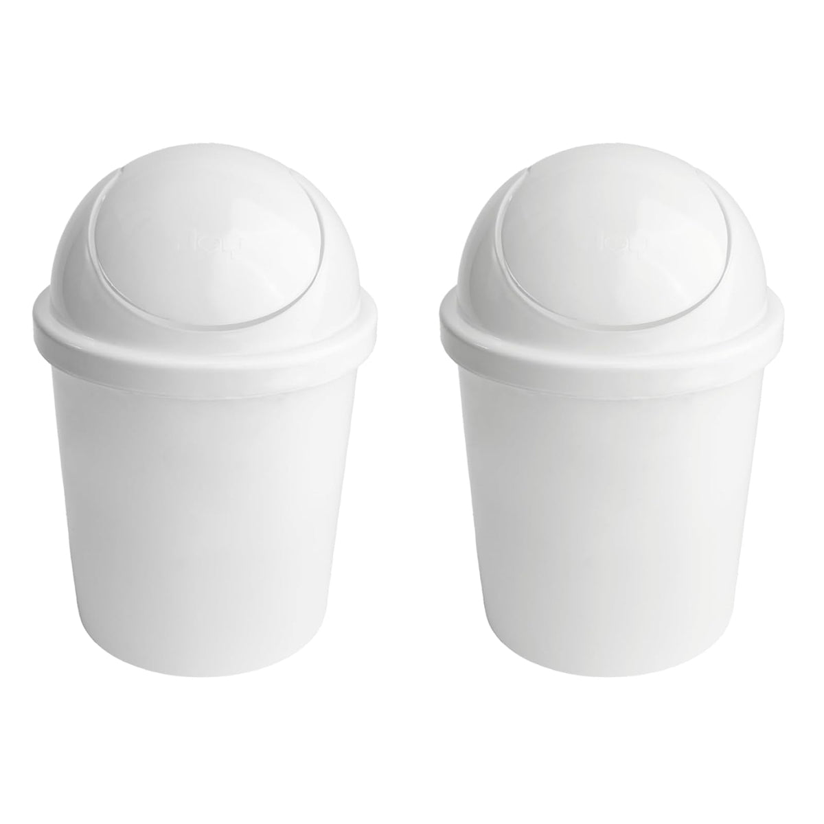 JOY Bote de Basura Redondo de Plástico con Tapa de Balancín, Paquete de 2, Capacidad 5 Litros, Cubeta de Basura para Baño, Oficina, Garaje, (21x31.5 cm) Color Blanco
