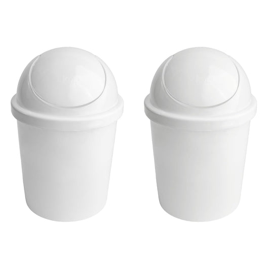JOY Bote de Basura Redondo de Plástico con Tapa de Balancín, Paquete de 2, Capacidad 5 Litros, Cubeta de Basura para Baño, Oficina, Garaje, (21x31.5 cm) Color Blanco