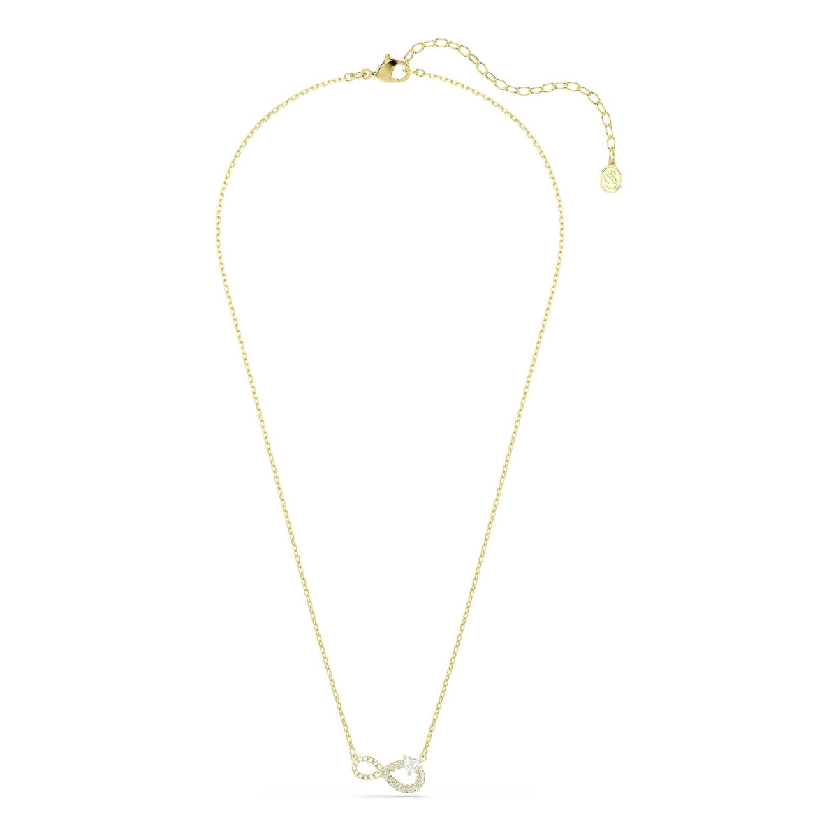 Collar Swarovski Hyperbola, corte corazón, pavé, infinito, blanco, baño en tono oro