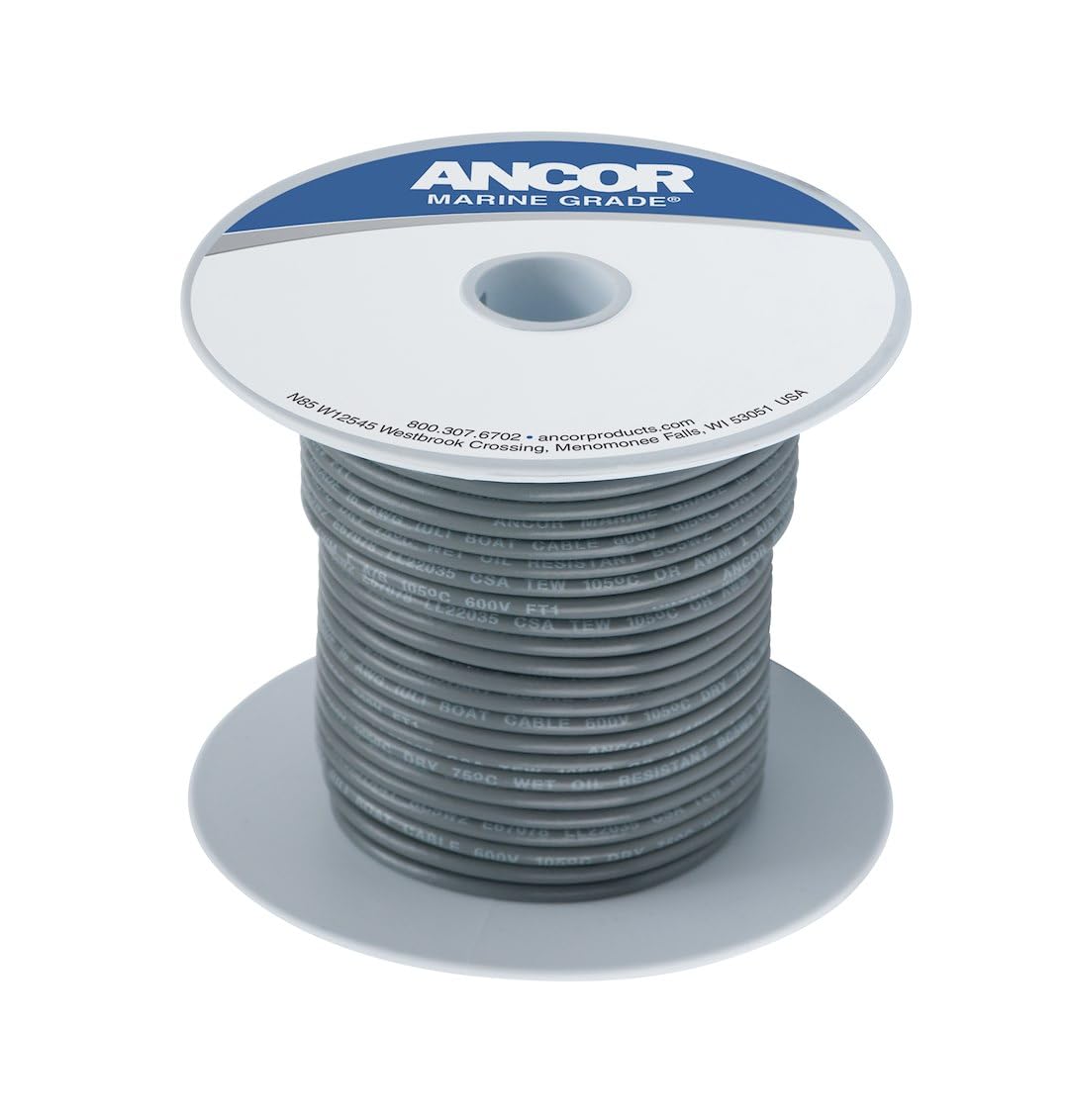 Ancor Cable de batería y Alambre de Calidad Marina 18 AWG – 4/0 AWG Todos los Colores y tamaños de Bobina, 2/0 AWG, Negro, 7,62 m - 30.5 m - 16 Awg - Gris