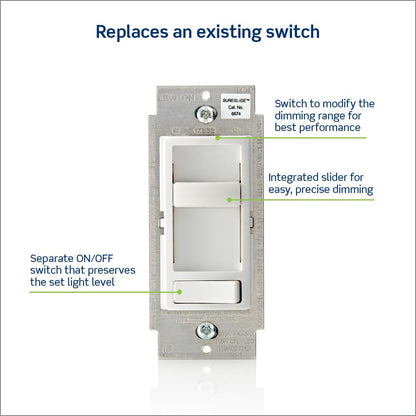 Leviton SureSlide - Interruptor de atenuación para bombillas LED regulables, halógenas e incandescentes, 6674-P0B, color café